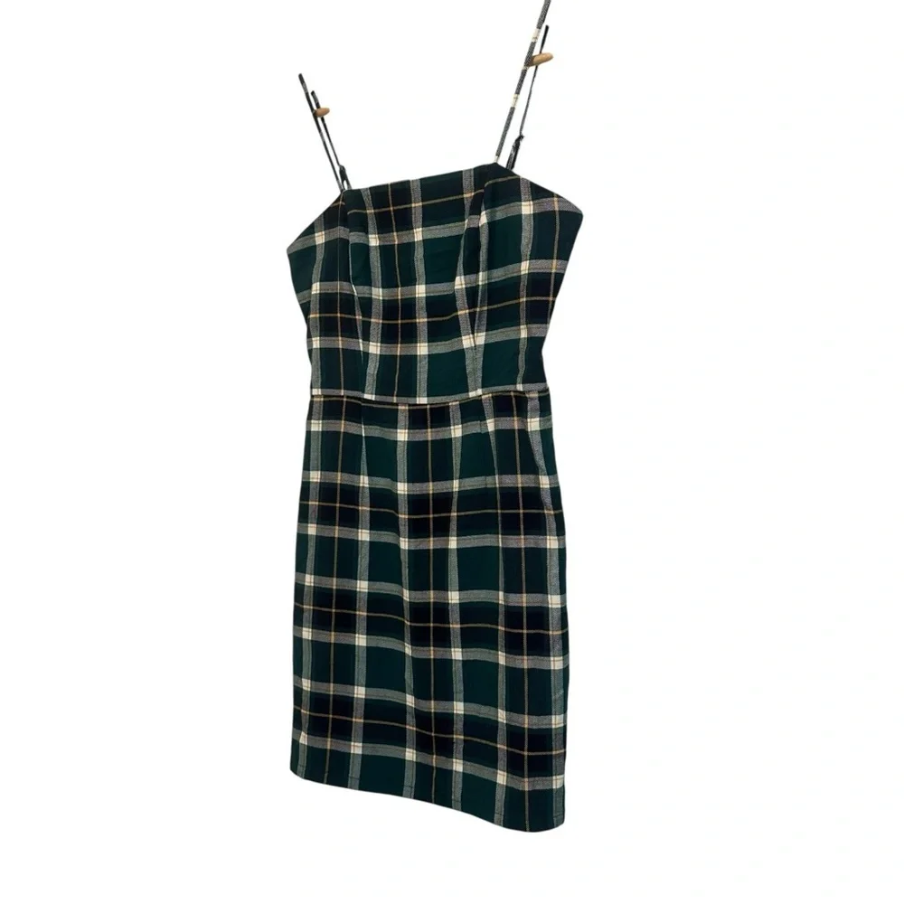 Aeropostale Womens Small Spaghetti Strap Teal Green Navy Plaid Mini Preppy Dress - Picture 3 of 5